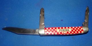 Vintage Kutmaster PURINA Checkerboard Folding 3 Blade Pocket Knife 2