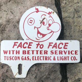 Vintage Tucson Gas & Electric Ready Kilowatt Metal License Plate Topper Sign