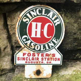 Vintage Fosters Sinclair Hc Service Station Metal License Plate Topper Sign Gas