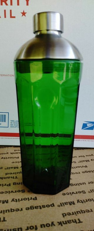 Vintage Green Glass Tanqueray Shaker W/ Metal Top