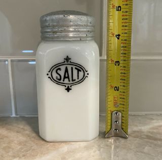 Vintage Anchor Hocking Milk Glass Large Salt Shakers Black Shield 5” Tall Mcm