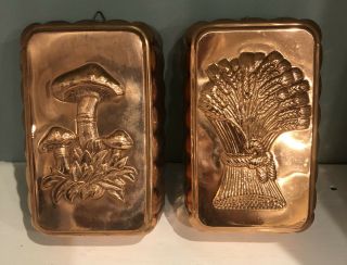 Vintage Copper Jelly Molds Loaf Pan Mushrooms And Wheat Wall Decor