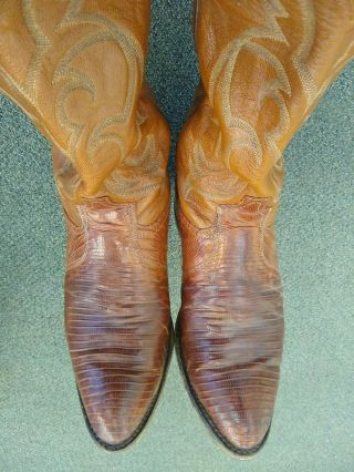 Vintage Tony Lama Mens Brown Lizard Skin/leather Cowboy Boots Sz 11d