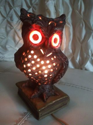 Vintage Midcentury Ceramic OWL Night LIGHT Table lamp Halloween Decor 9 