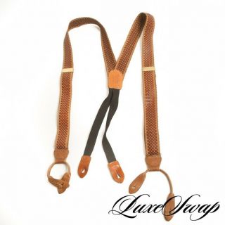 Vintage Cole Haan Made In Usa Brown Leather Twine Basketweave Suspenders Braces