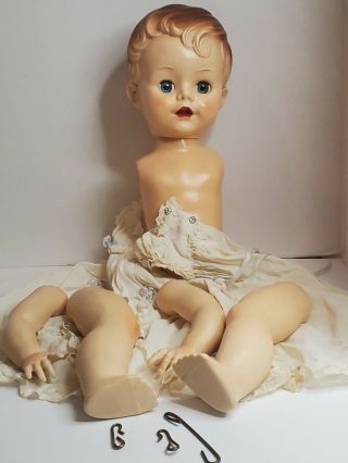 Pedigree England Hard Plastic Antique Vtg Baby Doll Molded Hair Sleep Eyes Htf