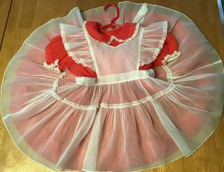 Girl’s Red And White Vintage Dress & Pinafore Set,  Sz.  2 - 3t,  Euc