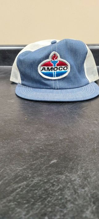 Vtg Amoco Patch Snapback Trucker Hat Denim Cap K Products Usa Oil Gas