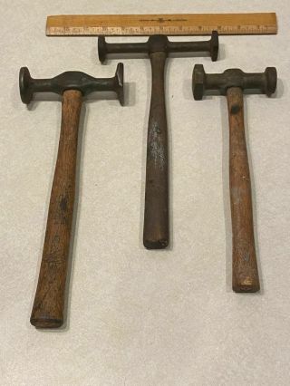 3 Vintage Auto Body Hammers - Double Headed Unbranded