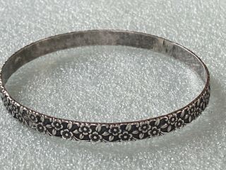 Vintage Sterling Silver 925 Bracelet Wide Floral Bangle 12.  5 g (21 - 18) 2