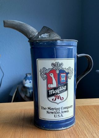 Vintage Maytag Oil & Gas Fuel Mixing Can,  Tin W/ Handle & Spout Newton,  Iowa Usa