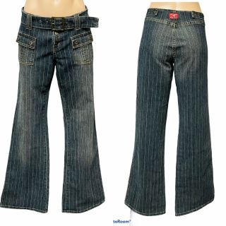 Vintage Y2k Hot Kiss Jeans Juniors 11 Striped Belted Bootcut Rock Goth Anime