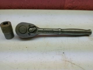 Vintage Snap - On Tools Gm - 70 - M Midget Reversible Ratchet 1/4 " Drive W/ 3/8 Socket