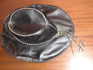 Vintage Size 7 Large Black Leather Cowboy Hat Made In Mexico Braided Cord