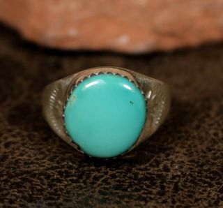 Old Pawn Vintage Navajo Sleeping Beauty Turquoise Silver Ring Sz 6.  5