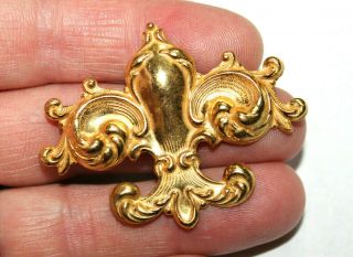 Vintage Signed Miriam Haskell Fleur De Lis Brooch Pin Gold Plated