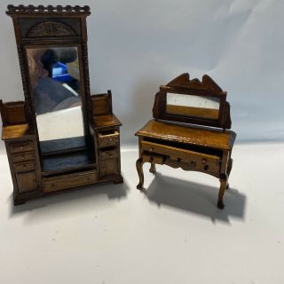 1:12 Scale Dollhouse Furniture Dressing Table W/ Mirror And Dresser W/ Mirror
