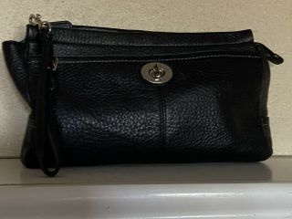 Coach Vintage Black Leather Turnlock Wristlet Bag Clutch Handbag Wallet