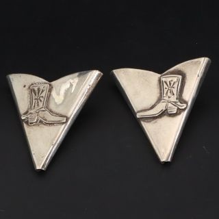 Vtg Sterling Silver - Set Of 2 Western Cowboy Boot Collar Tips - 12g