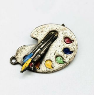 Vintage Sterling Silver 925 Painter Paint Palette Brushes Charm Beau Sterling