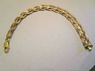 Vintage Made In Italy Tri Color Silver W Gold Tone Woven Bracelet Heavy 7.  5 " Fab