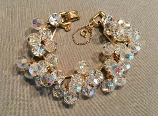 Vtg Juliana D&e 5 Link Dangle Ab Crystal Beads Rhinestone Bracelet Safety Chain