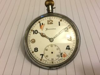 Helvetia Vintage Gs/tp Military Pocket Watch - Chrome Plated - Runs Well - For Repair