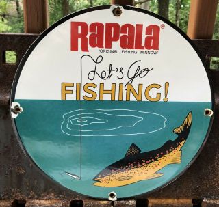 Vintage Rapala Fishing Lures Porcelain Bait Fish Tackle Advertise Sign