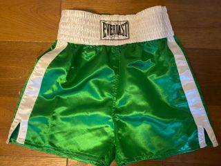 VINTAGE EVERLAST GREEN AND WHITE SATIN BOXING SHORTS SIZE L 3