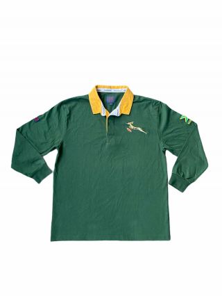 Vintage South Africa Springboks Rugby Jersey Size L Large Green Long Sleeve