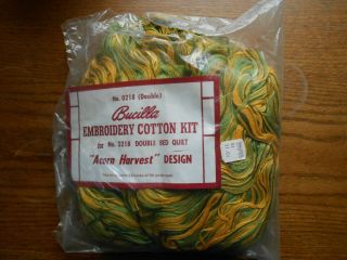 Vintage Bucilla Embroidery Cotton Kit For Double Bed Quilt Acorn Harvest Design