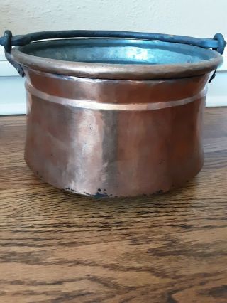 Vintage Hand Forged Copper Cauldron Pot W/ Iron Handle,  7 3/4 " Tall