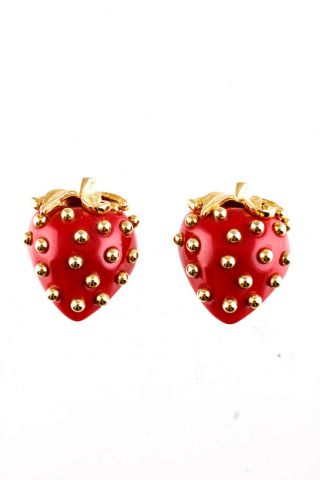 Kenneth Jay Lane Womens Vintage Gold Tone Resin Strawberry Clip On Earrings