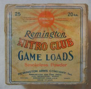 Vintage Remington - Umc Nitro Club 20 Ga.  Duck Load Shotgun Shell Ammo Box