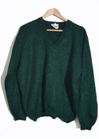 Vintage Ladies Milano Fashions Mohair Wool Blend Green Jumper Pullover L (xos)