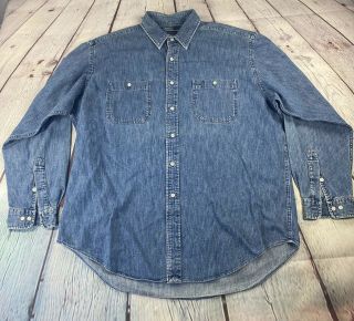 Vintage Polo Ralph Lauren Mens Blue Long Sleeve Denim Button Up Work Shirt Xl