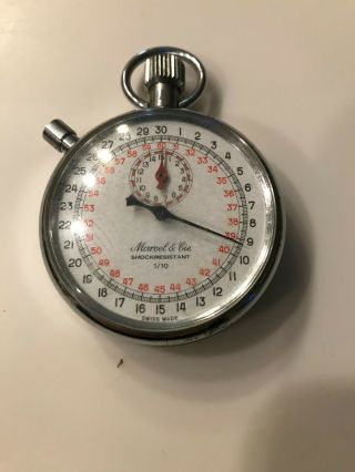Vintage Marcel & Cie 1/10 Silver Runs Swiss Hand - Wind Mechanical Stopwatch