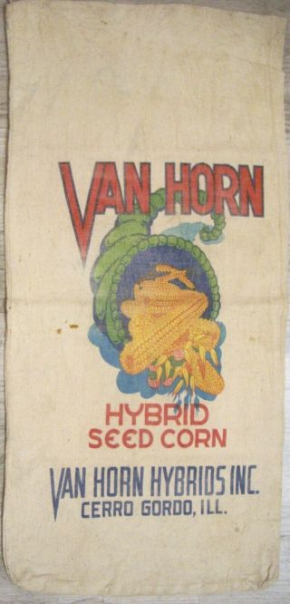 Vintage Cloth Van Horn Hybrid Seed Corn Sack Van Horn Inc Cerro Gordo Ill
