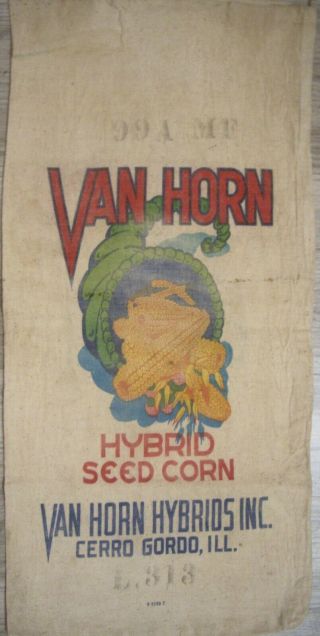 Vintage Cloth Van Horn Hybrid Seed Corn Sack Van Horn Inc Cerro Gordo ILL 2