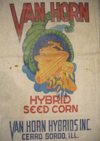 Vintage Cloth Van Horn Hybrid Seed Corn Sack Van Horn Inc Cerro Gordo ILL 3