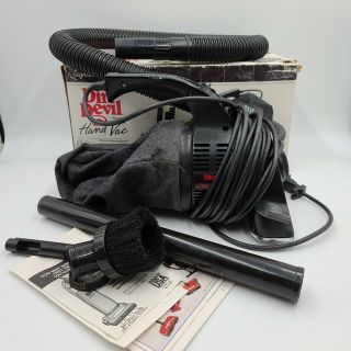 Vtg Black Royal Dirt Devil Hand Vac Vacuum Model 513 Bagless W/ Attachment Kit