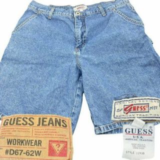 Vintage Guess Usa Denim Carpenter Shorts Blue Jean Usa Made 90 
