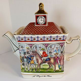 Vintage A Day At The Races Sadler Teapot Horse Races Racing England Derby Party