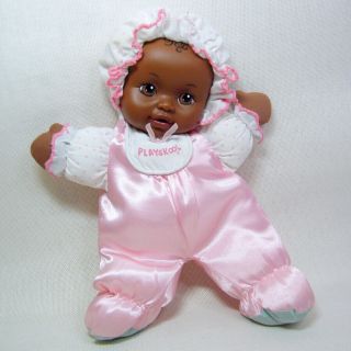 Vintage Playskool My Very Soft Baby African American Doll Squeaker Pink Satin