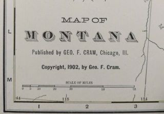 Vintage 1902 (dated) Montana Map 22 " X14 " Old Antique Fort Benton Mt