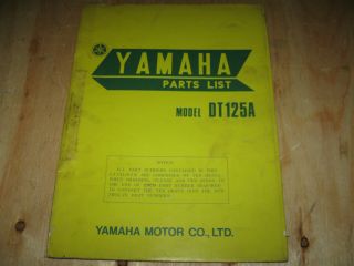 Yamaha Dt125 A Vintage Oem Factory Parts Book U.  S And Canada