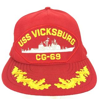 Vtg Uss Vicksburg Cg - 69 Patch Hat Logo Made Usa Snap Back Trucker Baseball Cap