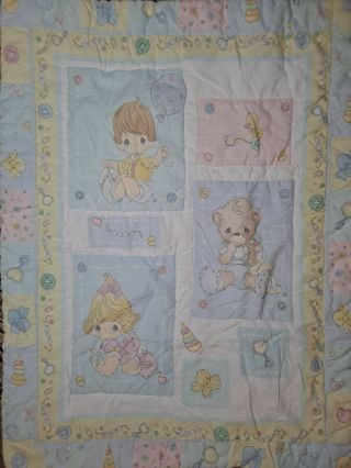 Vtg Precious Moments Quilted Baby Boy Girl & Teddy Blanket Comforter