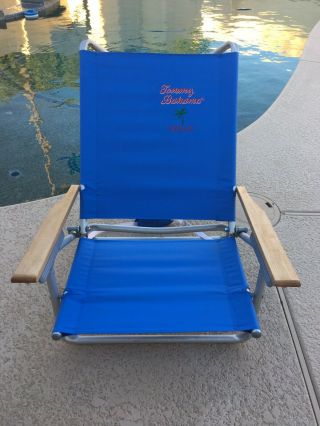 Vtg Tommy Bahama Beach Chair Pool Relax Shoulder Strap Carry Blue Wooden Arms