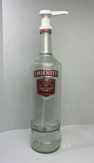 Vintage Glass Smirnoff Vodka Bottle With Pump Large 3l / Empty Bottle / Man Cave